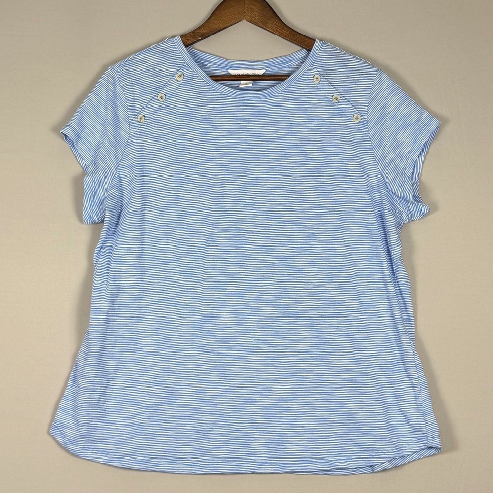 Liz Claiborne Striped Top Womens XL Blue NWOT Button Shoulder Short Sleeve